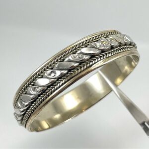 Moroccan Berber Tribal Silver Tone Bangle Unisex Bracelet Statement Damascus